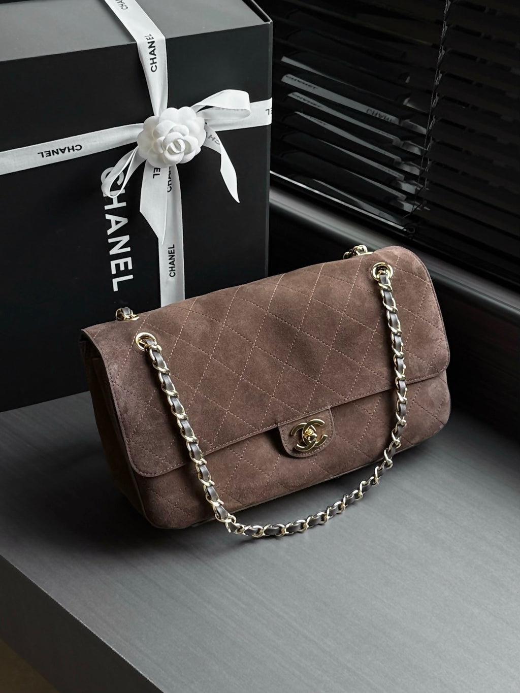 Quilted Suede Maxi Flap Shoulder Bag 32cm - View 2