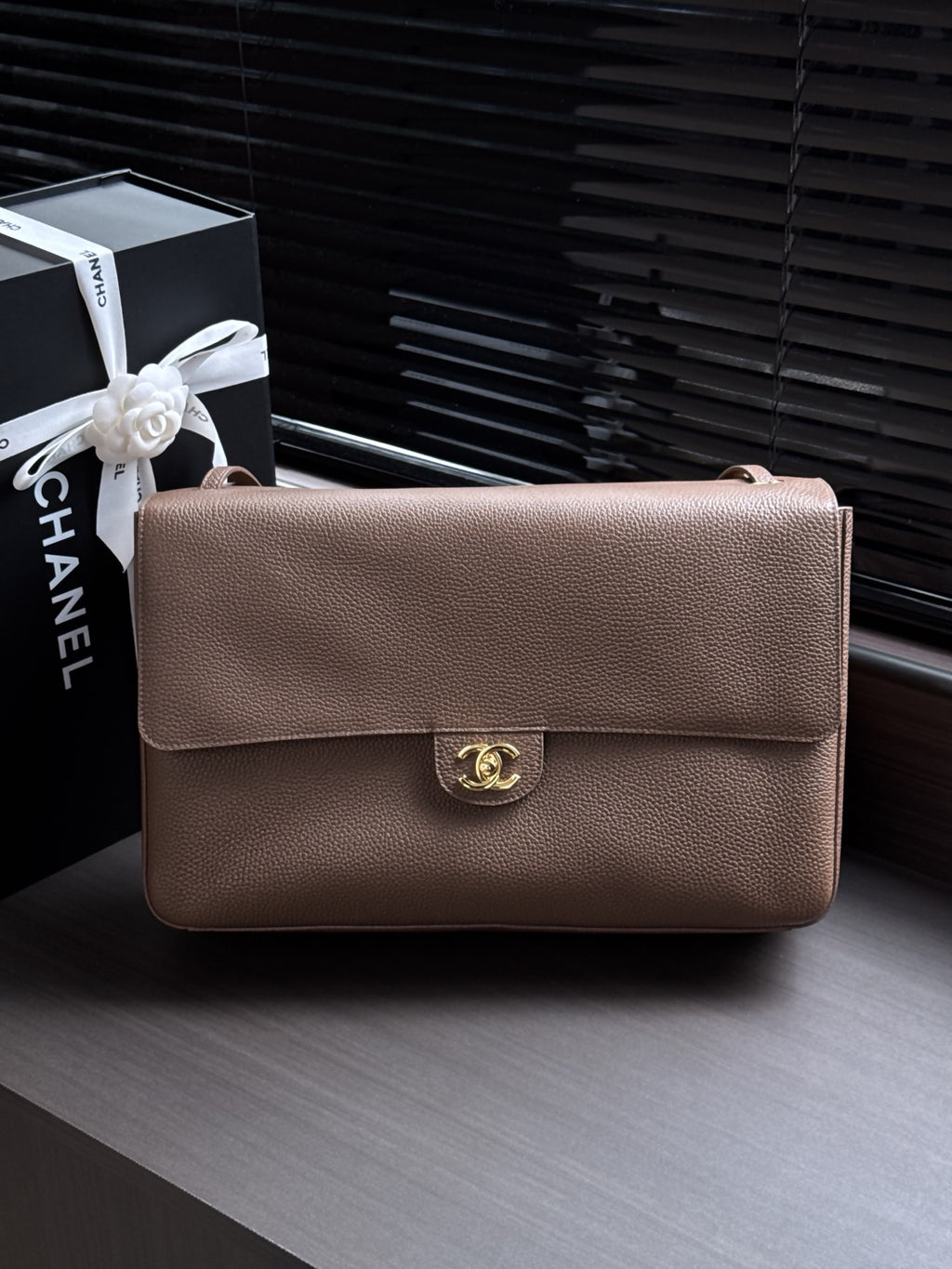 Grained Leather Maxi Flap Shoulder Bag 38.5cm - View 1