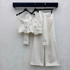 Quilted Denim Wide-Leg Jeans - White - View 8