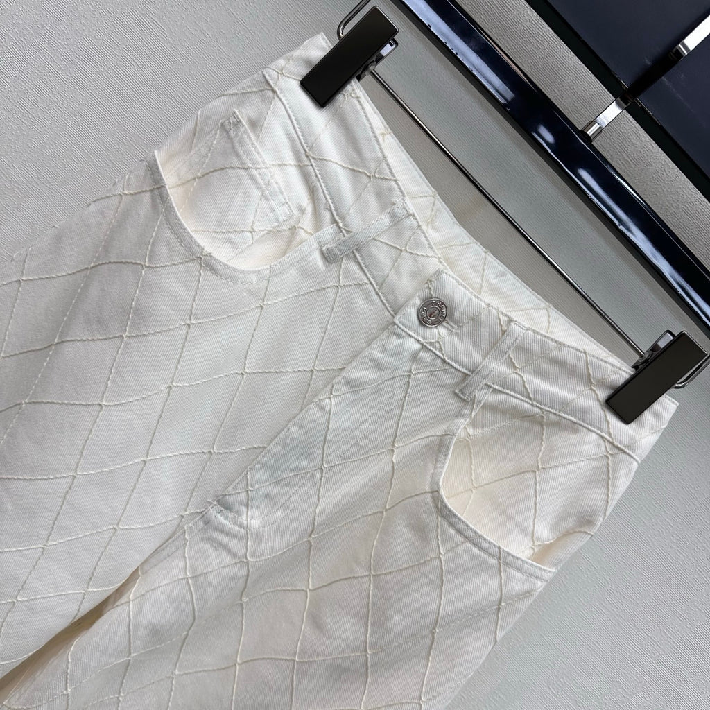 Quilted Denim Wide-Leg Jeans - White - View 2