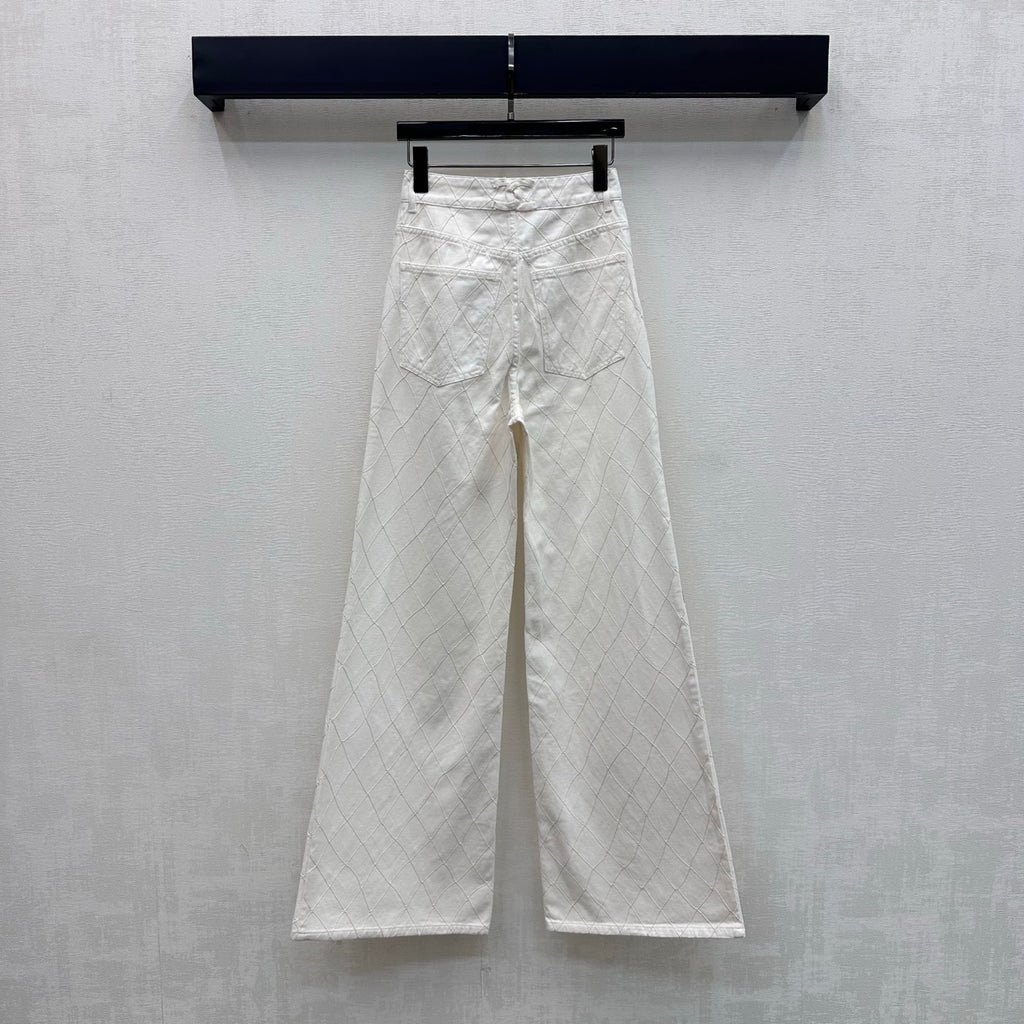 Quilted Denim Wide-Leg Jeans - White - View 5