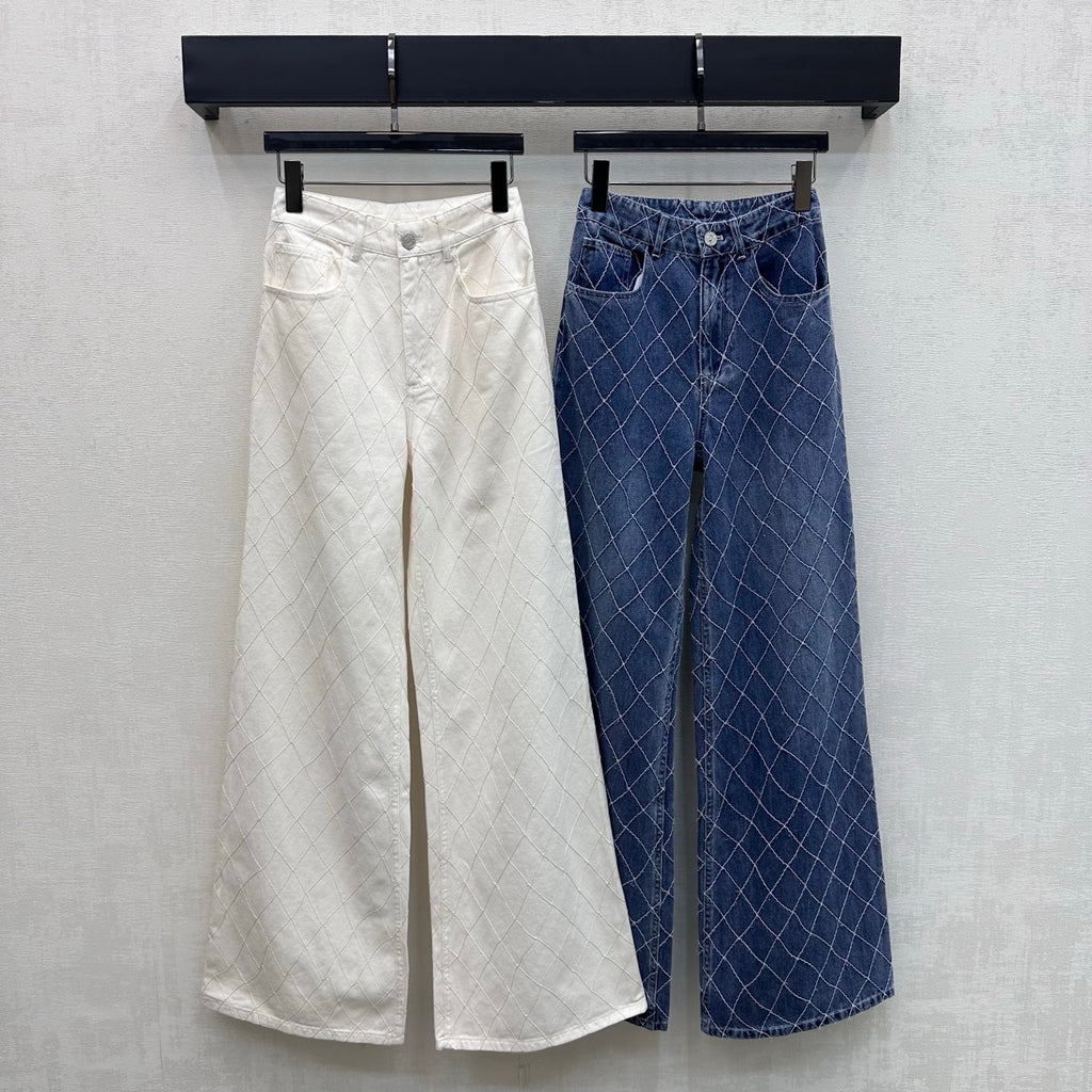 Quilted Denim Wide-Leg Jeans - White - View 7