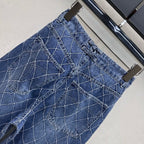 Quilted Denim Wide-Leg Jeans - Blue - View 6