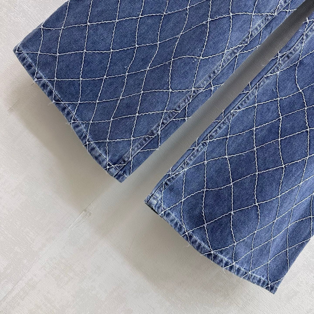 Quilted Denim Wide-Leg Jeans - Blue - View 4