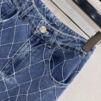 Quilted Denim Wide-Leg Jeans - Blue - View 3