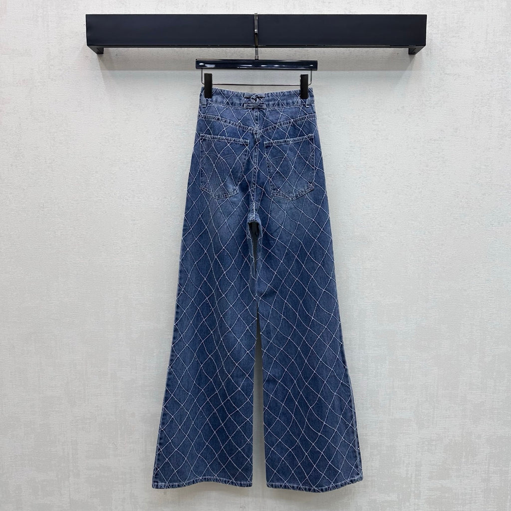 Quilted Denim Wide-Leg Jeans - Blue - View 5