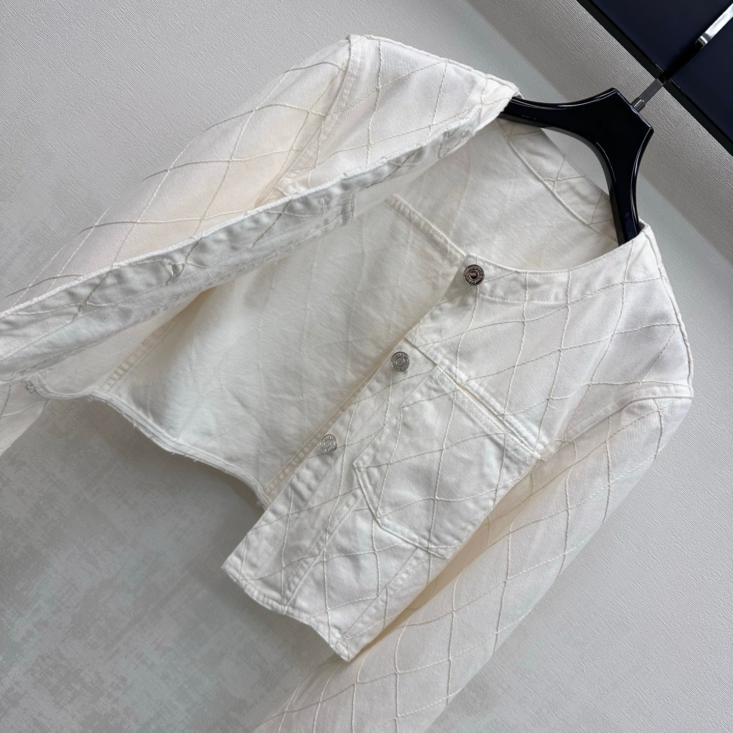 Quilted Denim Jacket - White - View 5