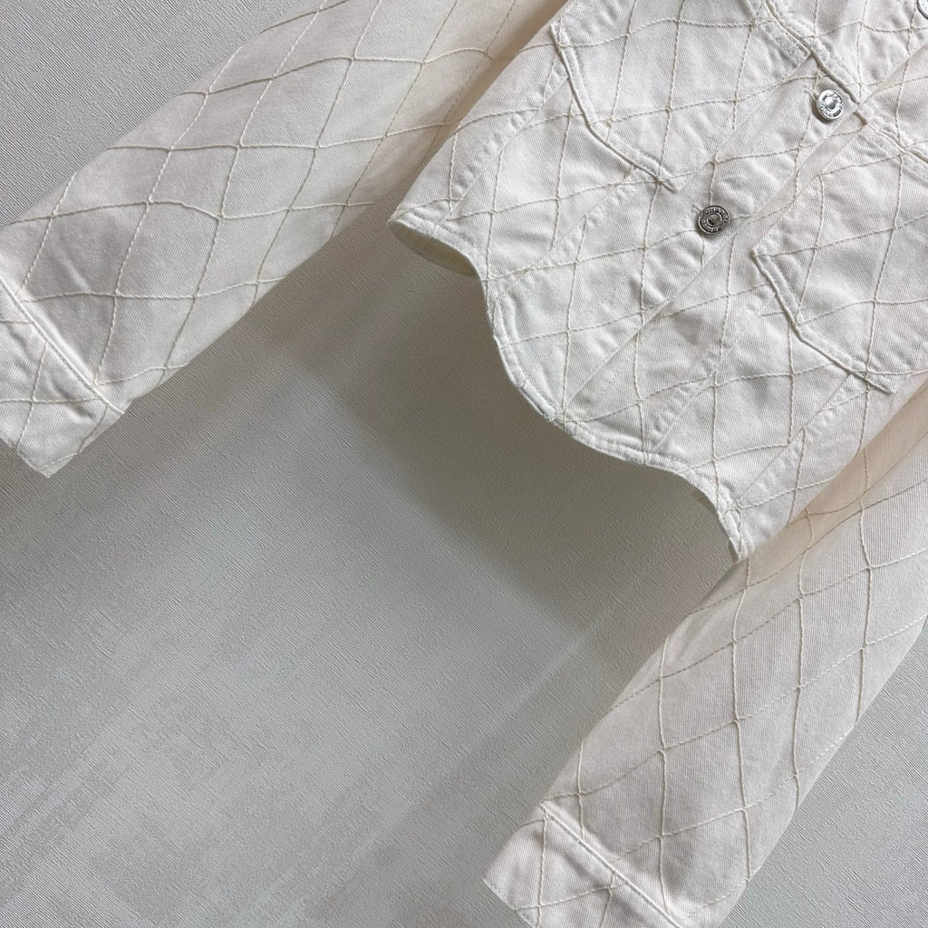 Quilted Denim Jacket - White - View 4