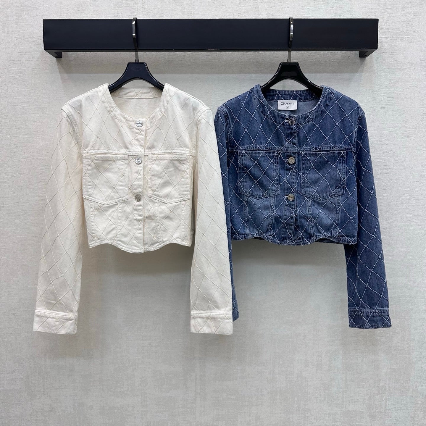 Quilted Denim Jacket - White - View 7