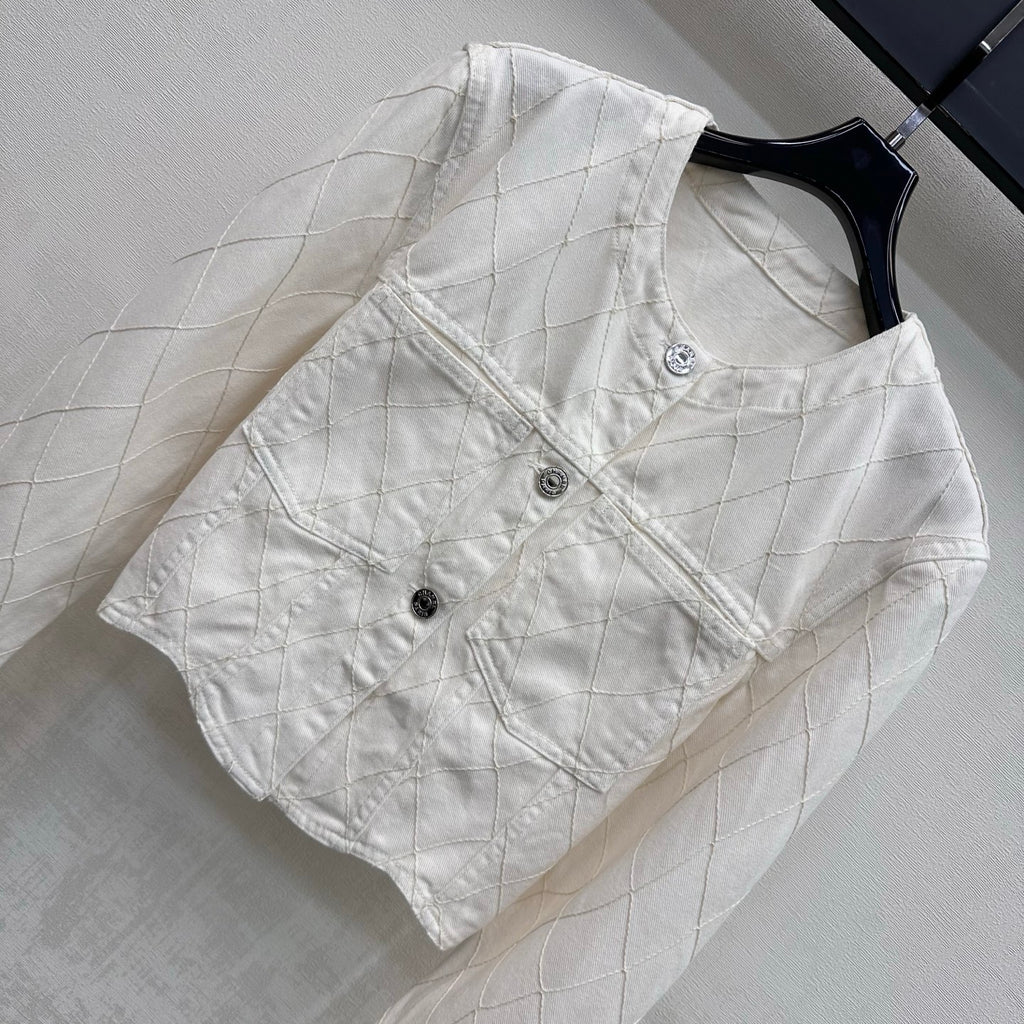 Quilted Denim Jacket - White - View 2