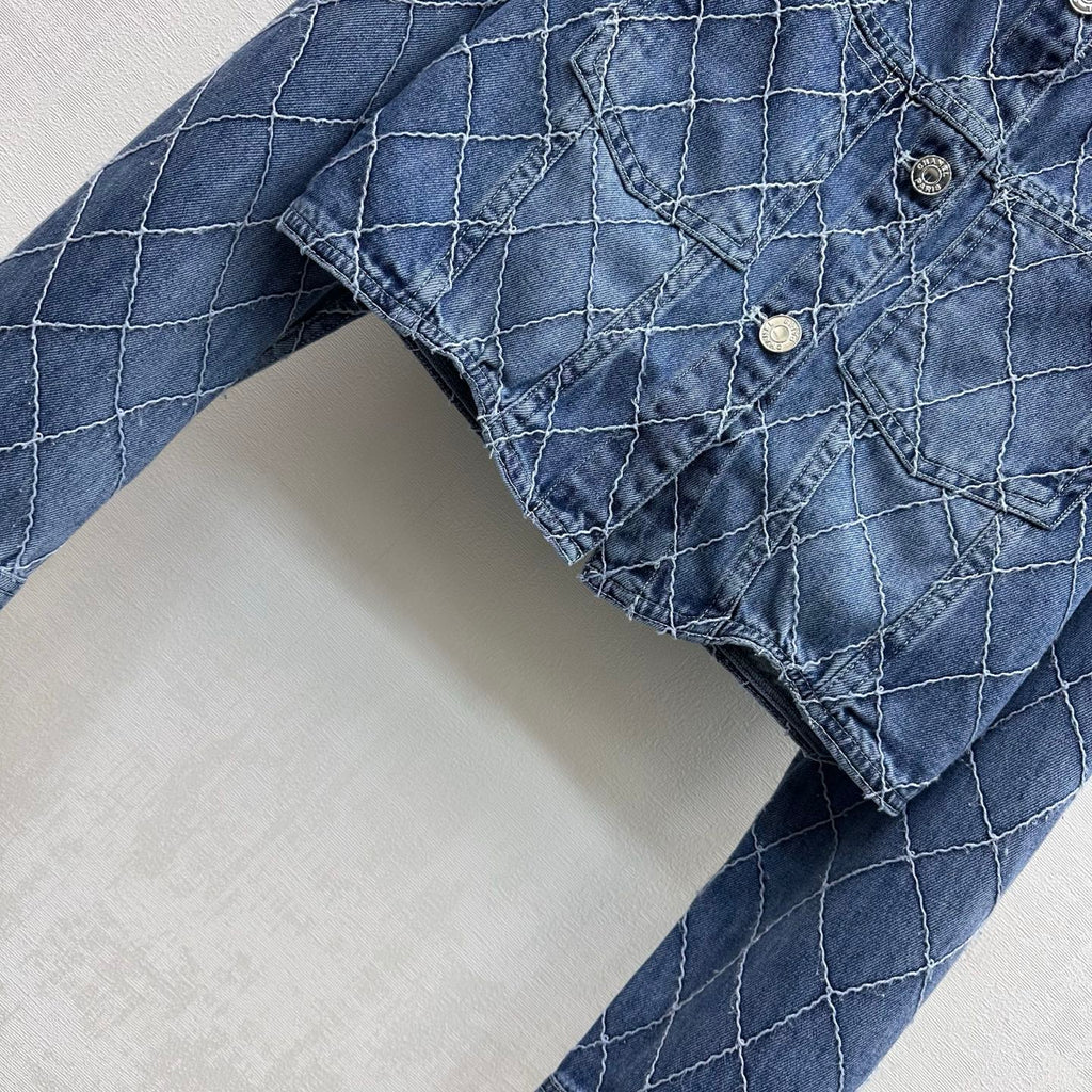 Quilted Denim Jacket - Blue - View 4