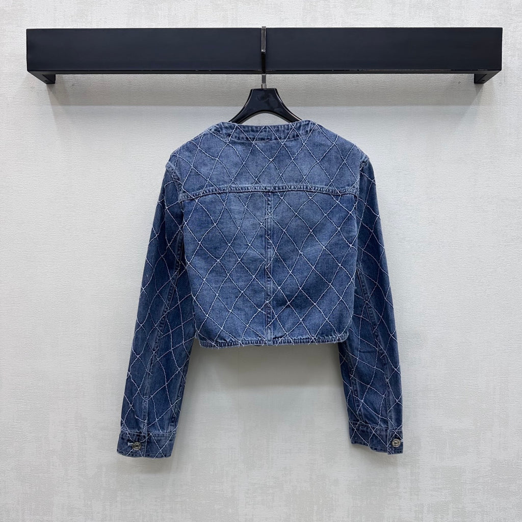 Quilted Denim Jacket - Blue - View 6