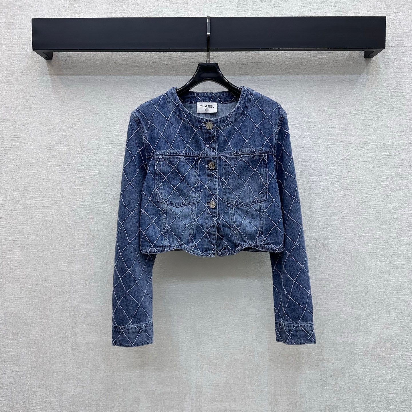 Quilted Denim Jacket - Blue - View 1