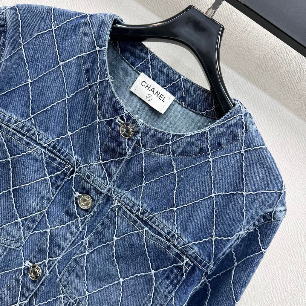 Quilted Denim Jacket - Blue - View 3