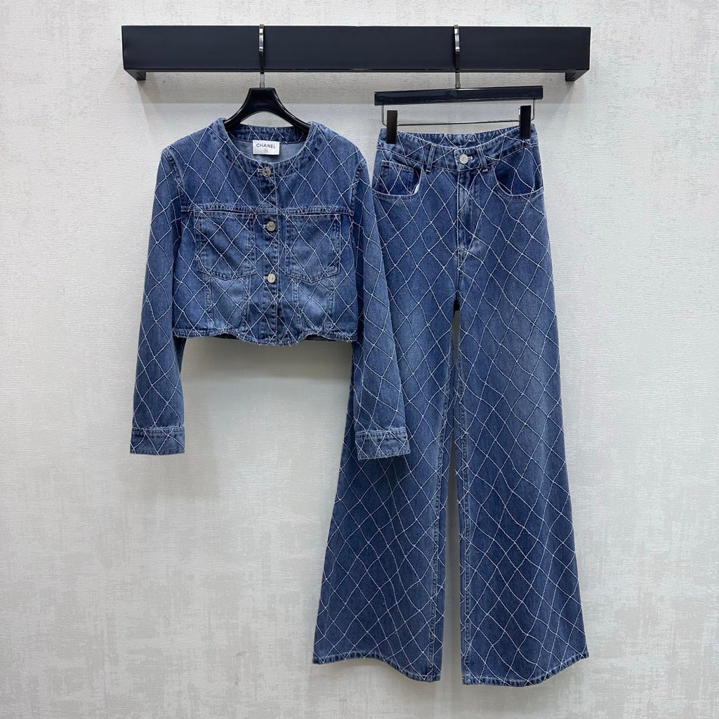 Quilted Denim Jacket - Blue - View 7