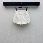 Quilted Denim Shorts - White - View 5
