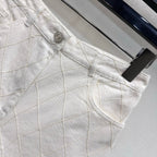 Quilted Denim Shorts - White - View 3