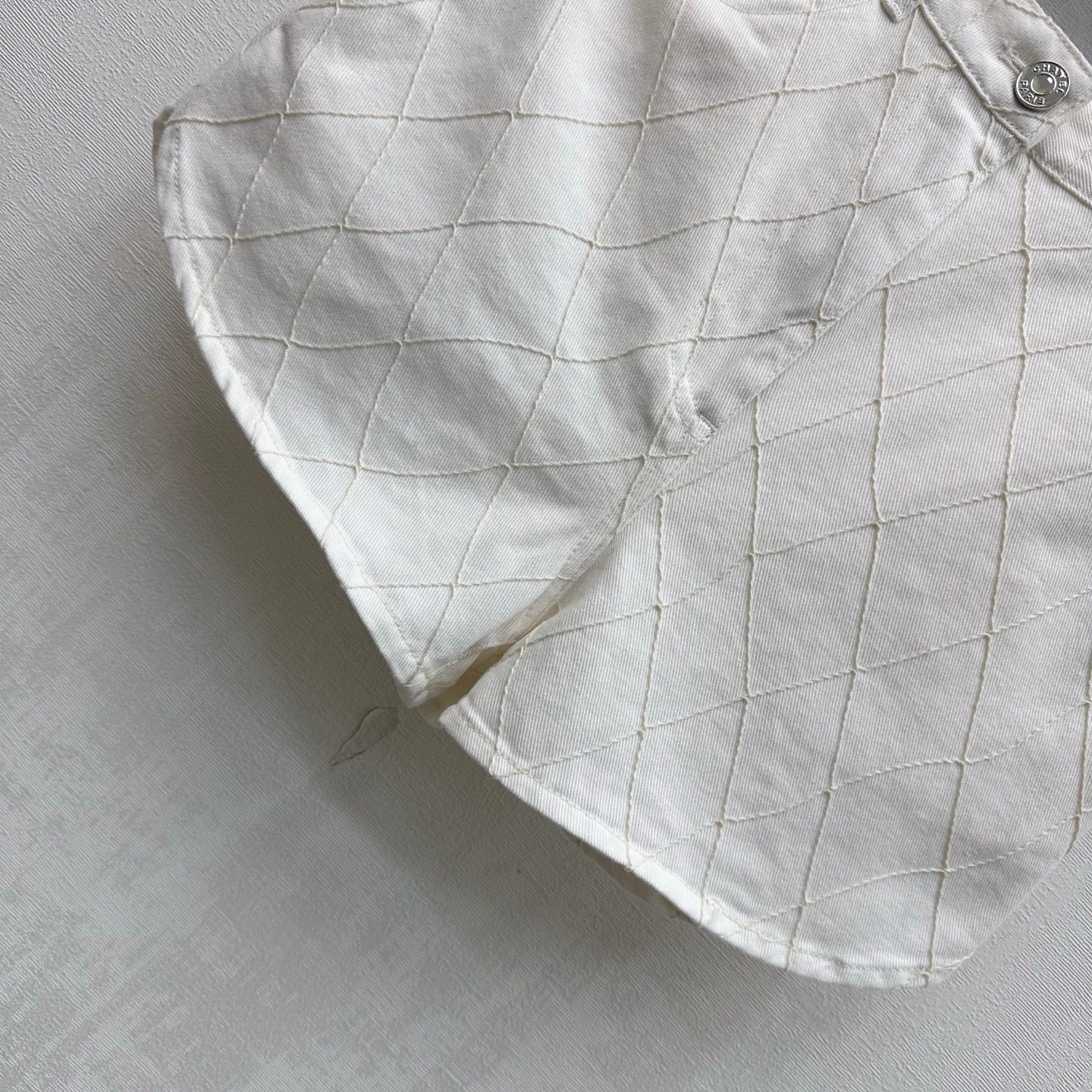 Quilted Denim Shorts - White - View 4