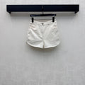 Quilted Denim Shorts - White - View 1