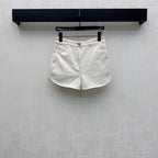 Quilted Denim Shorts - White - View 1