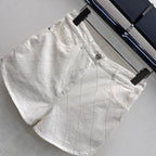 Quilted Denim Shorts - White - View 2