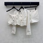 Quilted Denim Shorts - White - View 7