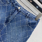 Quilted Denim Shorts - Blue - View 3