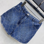 Quilted Denim Shorts - Blue - View 2
