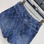 Quilted Denim Shorts - Blue - View 6