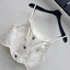Quilted Denim Cropped Vest - White - View 2