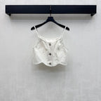 Quilted Denim Cropped Vest - White - View 1