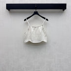 Quilted Denim Cropped Vest - White - View 5