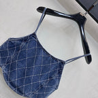Quilted Denim Cropped Vest - Blue - View 5