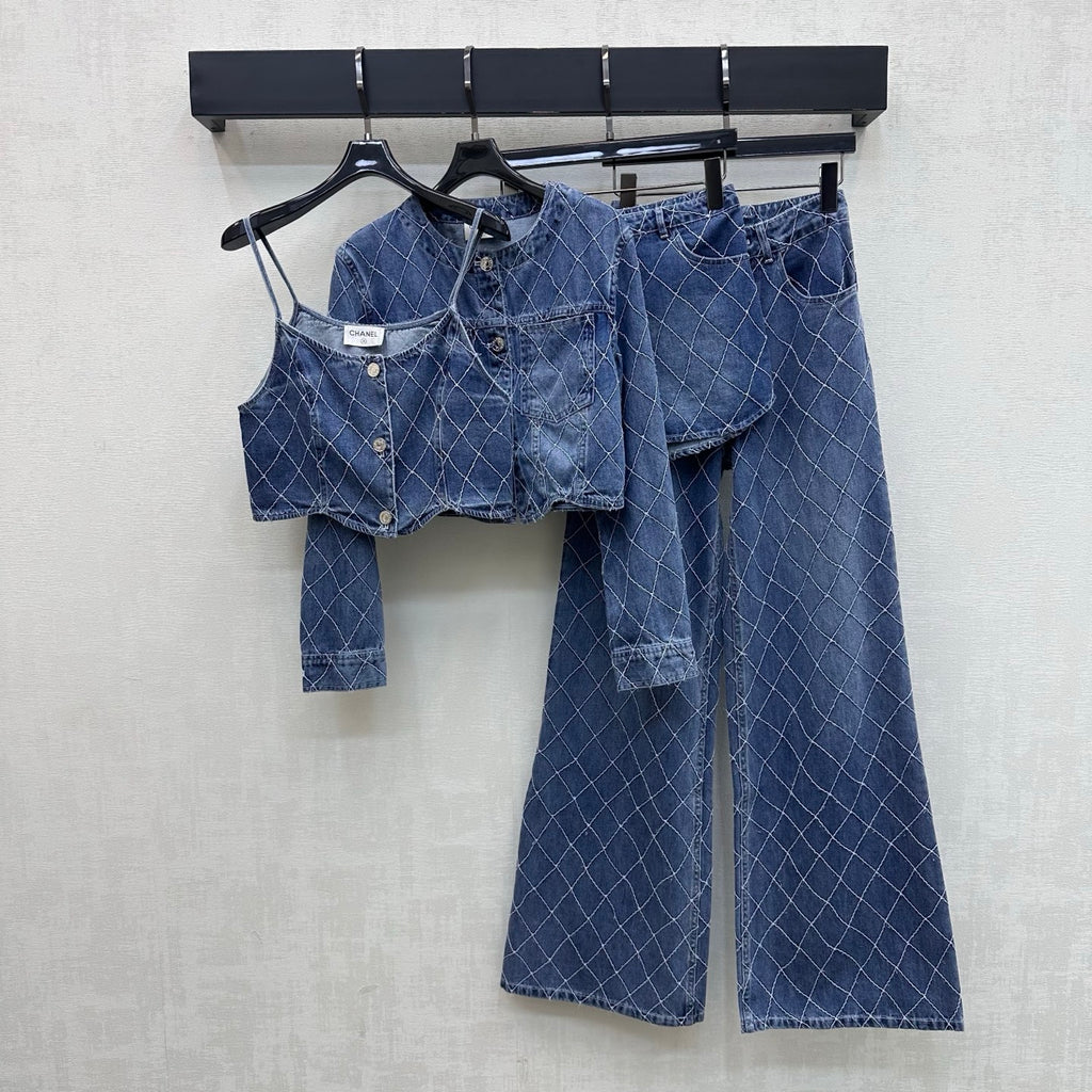 Quilted Denim Cropped Vest - Blue - View 8