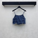 Quilted Denim Cropped Vest - Blue - View 4