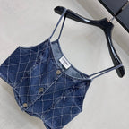 Quilted Denim Cropped Vest - Blue - View 2