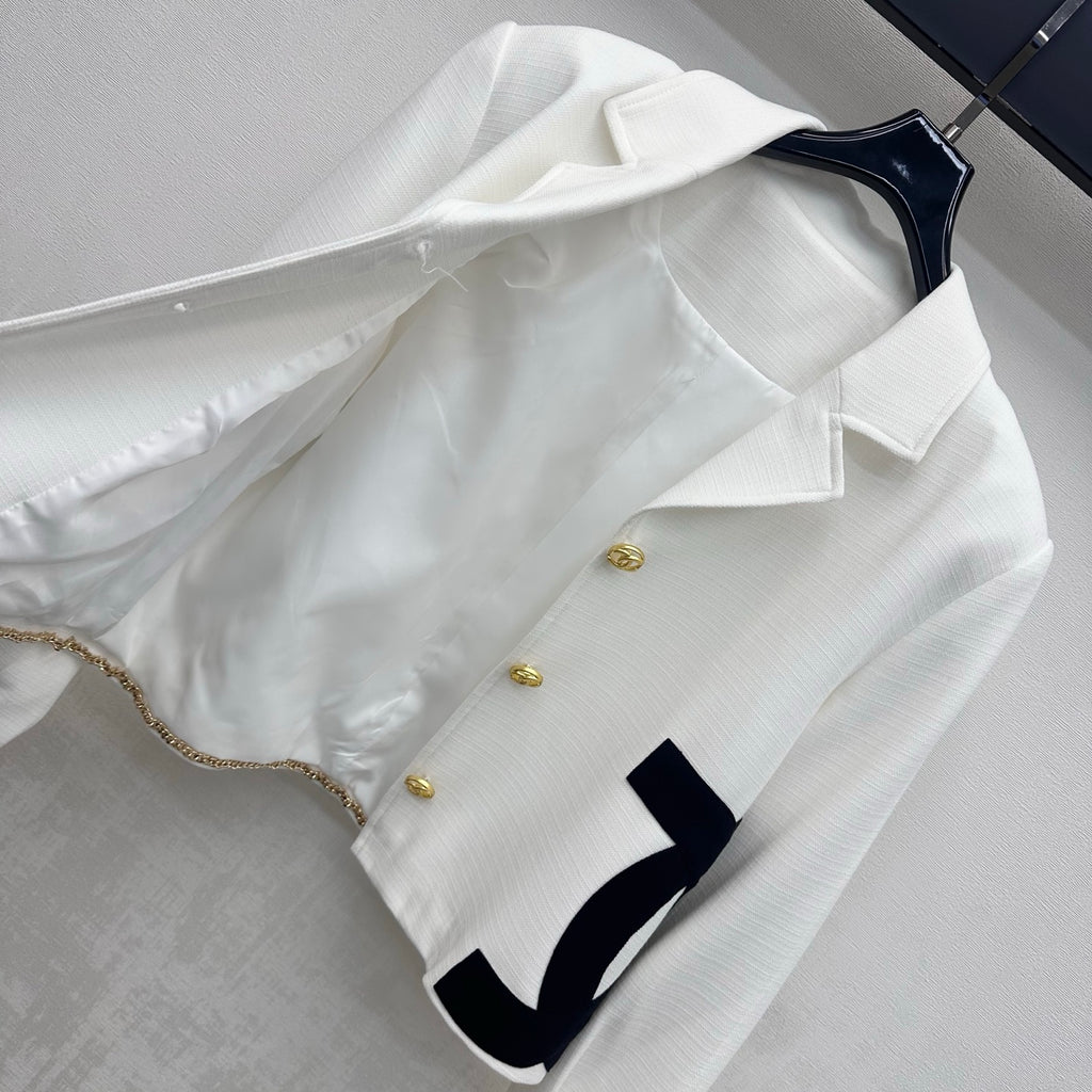 Contrast-Pocket Cropped Jacket - White/Black - View 5