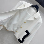 Contrast-Pocket Cropped Jacket - White/Black - View 5