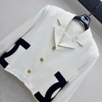Contrast-Pocket Cropped Jacket - White/Black - View 2