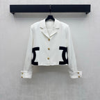 Contrast-Pocket Cropped Jacket - White/Black - View 1
