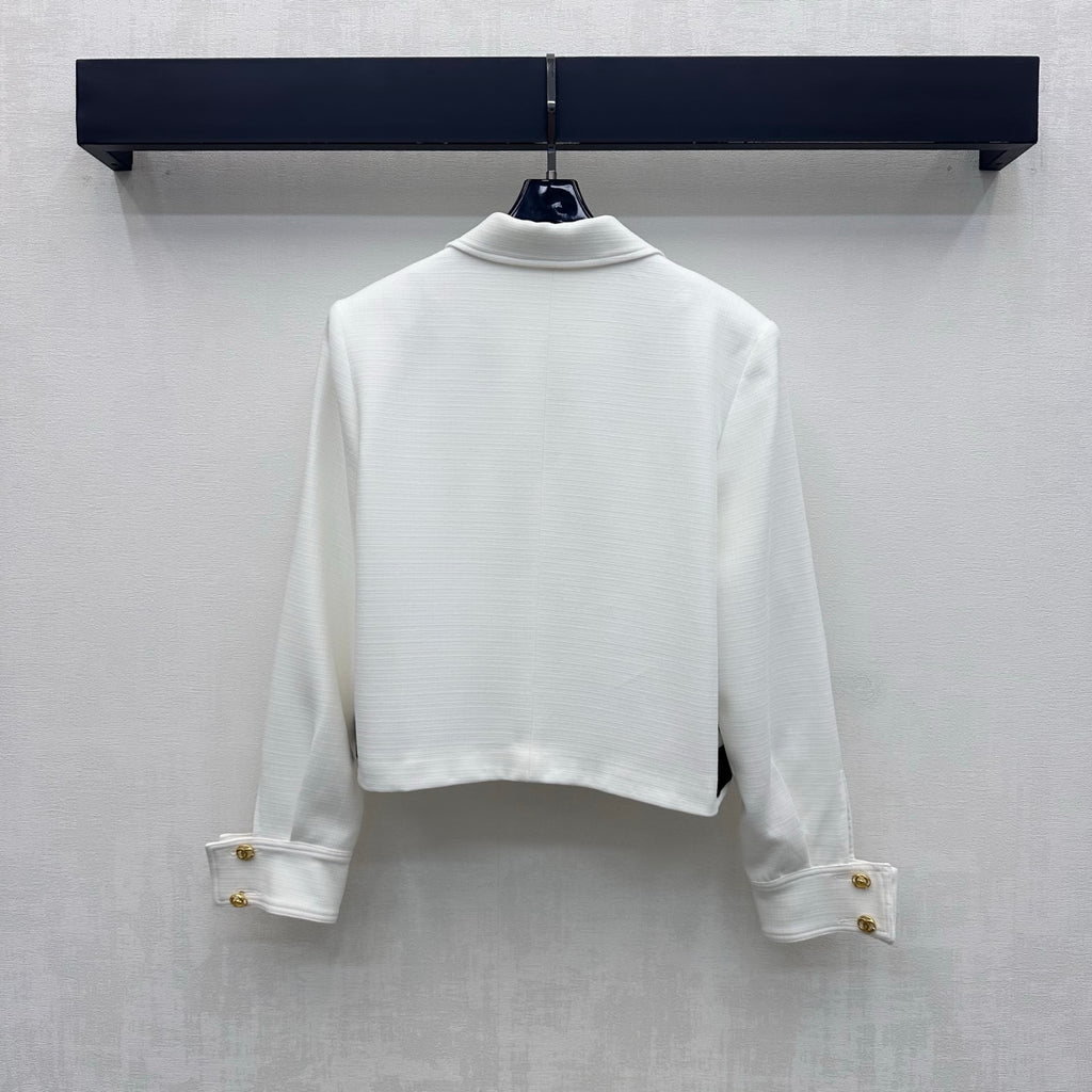 Contrast-Pocket Cropped Jacket - White/Black - View 7