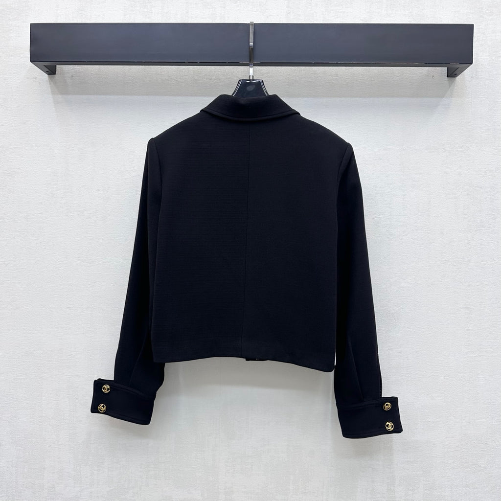 Contrast-Pocket Cropped Jacket - Black/White - View 6