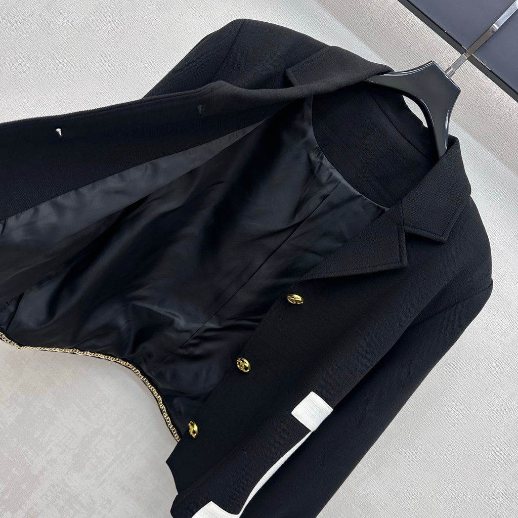 Contrast-Pocket Cropped Jacket - Black/White - View 5