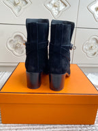 Kelly Buckle Mid-Heel Suede Ankle Boots