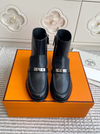 Kelly Buckle Short Leather Ankle Boots