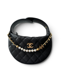 Pearl-Chain Quilted Mini Hobo Bag