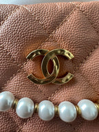 Pearl-Chain Quilted Mini Hobo Bag