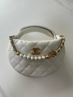 Pearl-Chain Quilted Mini Hobo Bag