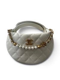 Pearl-Chain Quilted Mini Hobo Bag