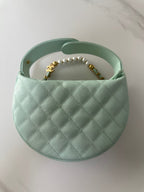 Pearl-Chain Quilted Mini Hobo Bag